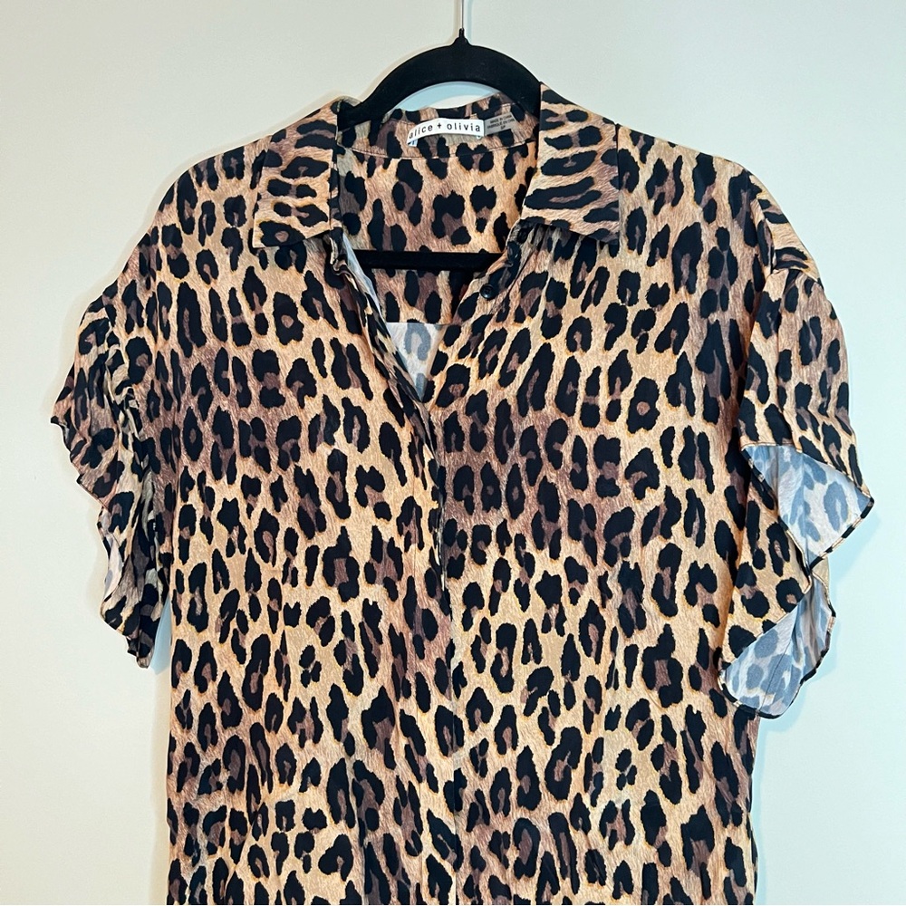 Alice + Olivia Jude Tunic Leopard Print Shirt Dress - Size Small EUC - Picture 6 of 8